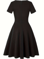 Chic Blue Dress with Lace Accents and Fitted Waist