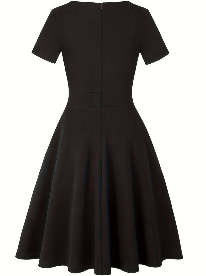 Chic Blue Dress with Lace Accents and Fitted Waist