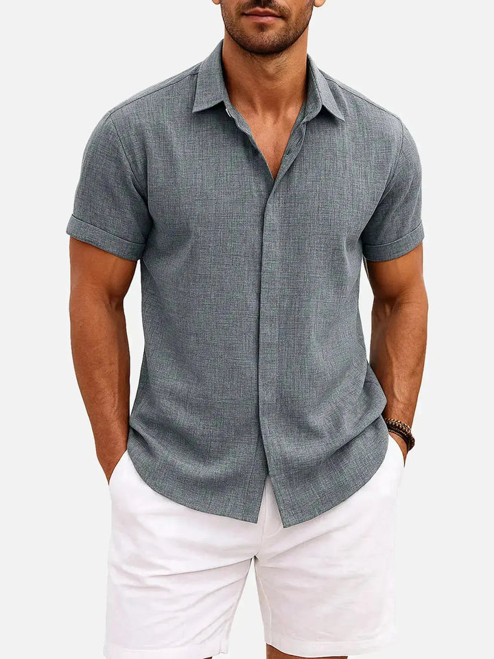Linen Cotton Blend Short Sleeve Shirt for Men - Grey