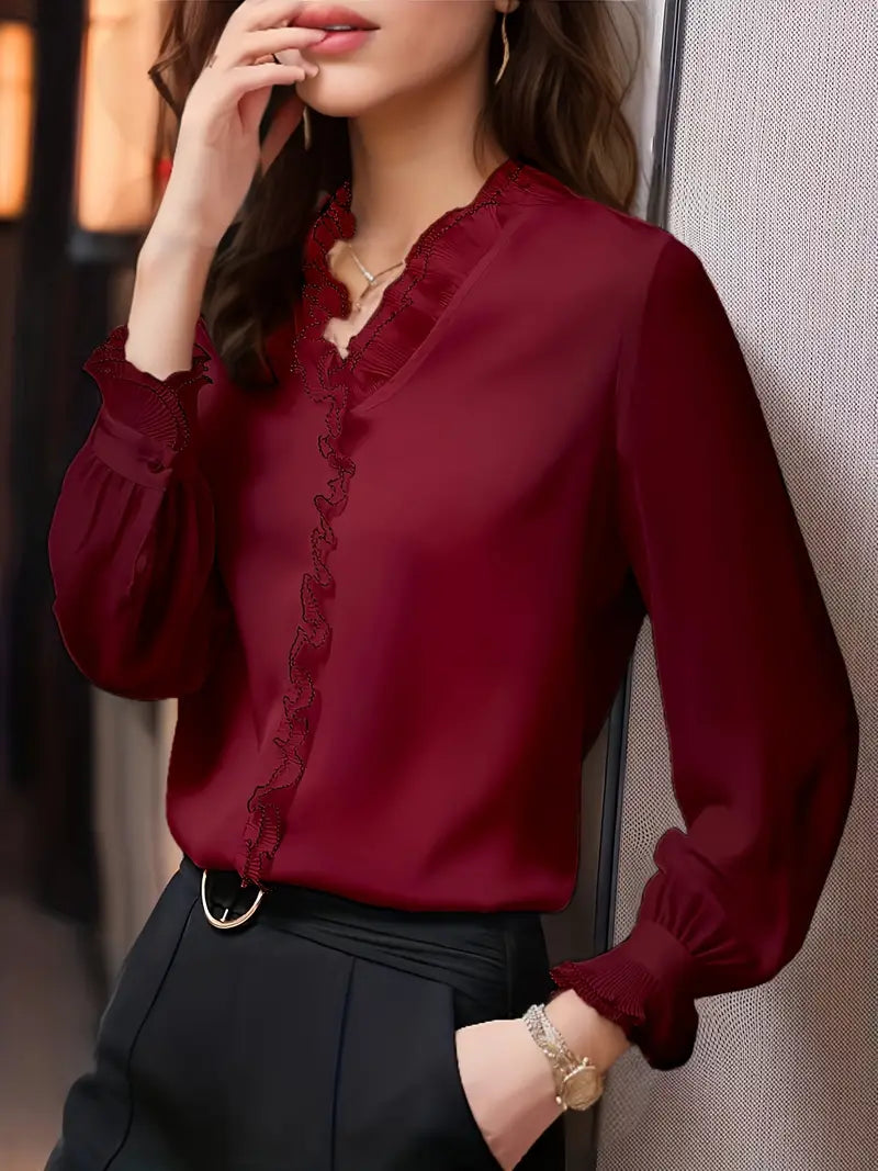 Casual Long-Sleeve Top with Drop-Cuff Detail for Women