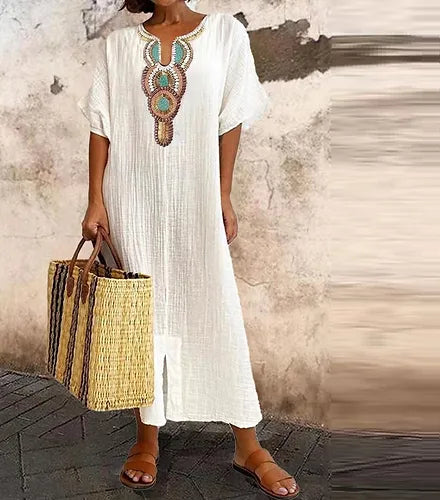 Lightweight Cotton and Linen Blend Dress for Women