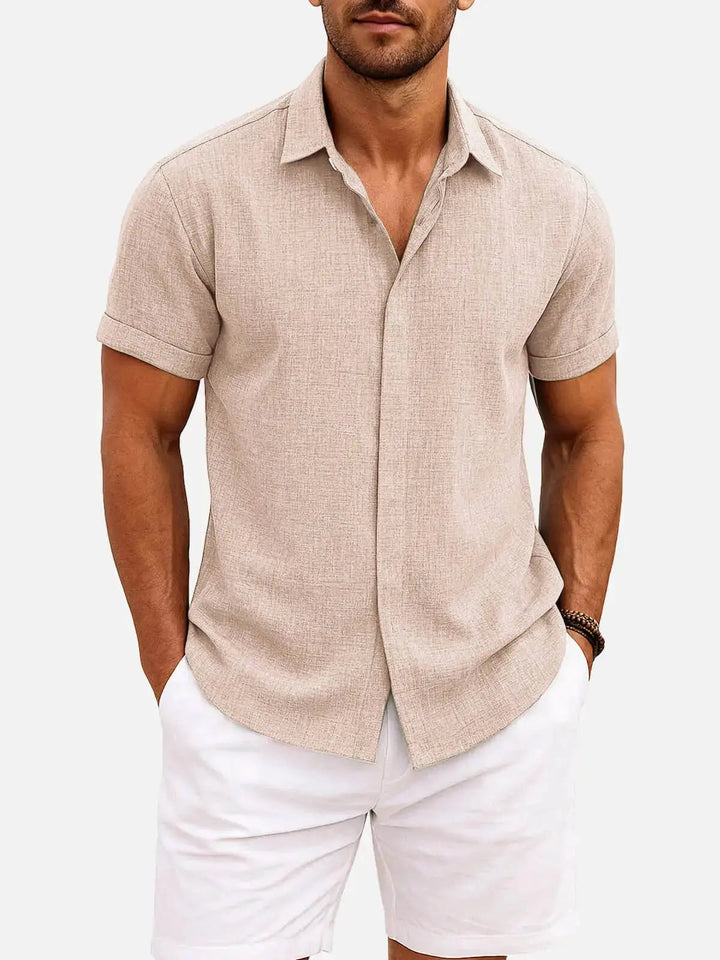 Linen Cotton Blend Short Sleeve Shirt for Men - Sand Colour