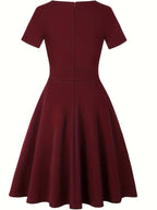 Chic Blue Dress with Lace Accents and Fitted Waist