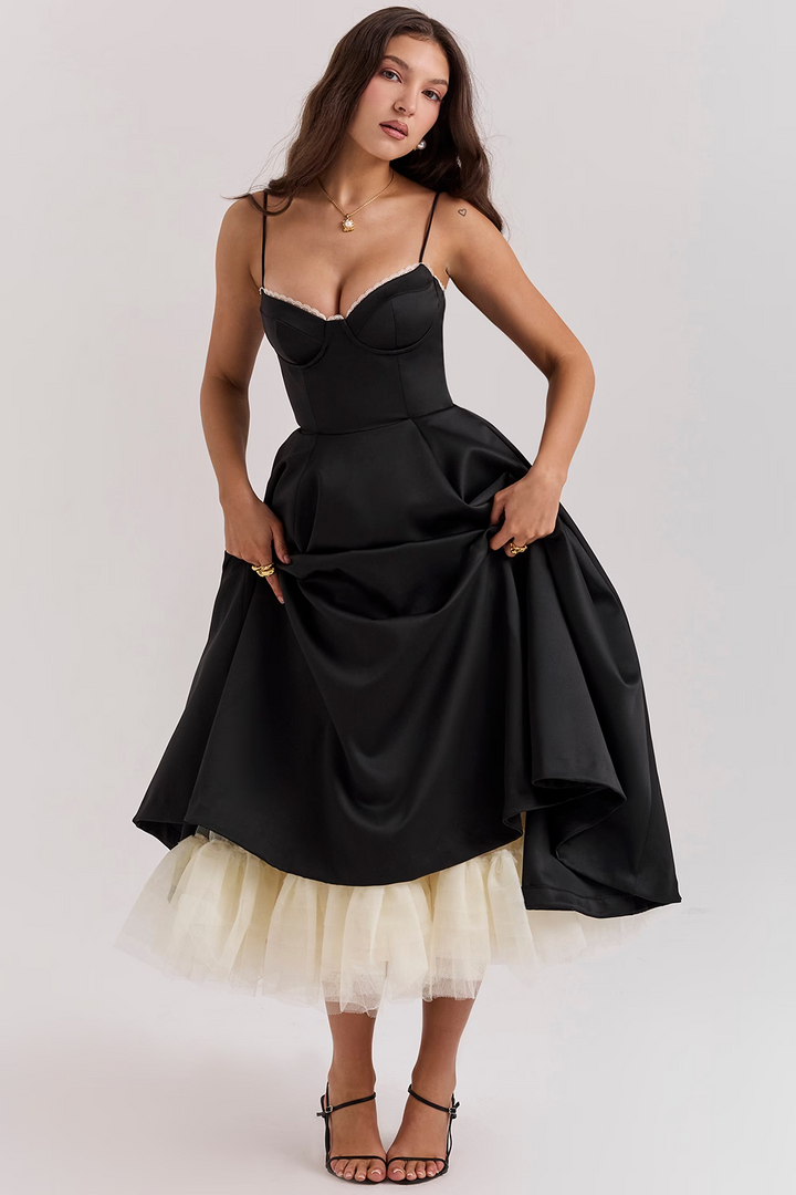 Flowing Midi Dress with a Close-Fitted Silhouette