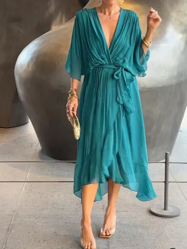 V-Neck Chiffon Dress for a Long Summer Evening
