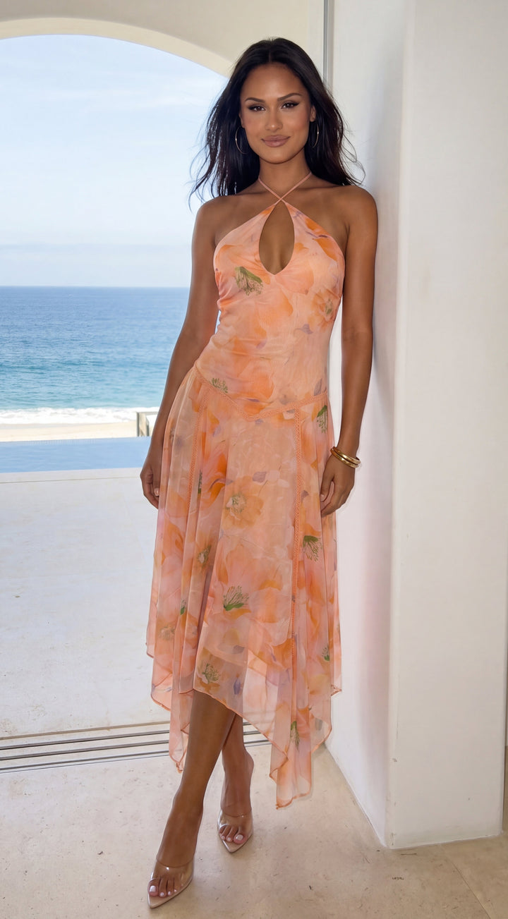 Esperalia Floral Halter Asymmetric Midi Dress for Women - gallery