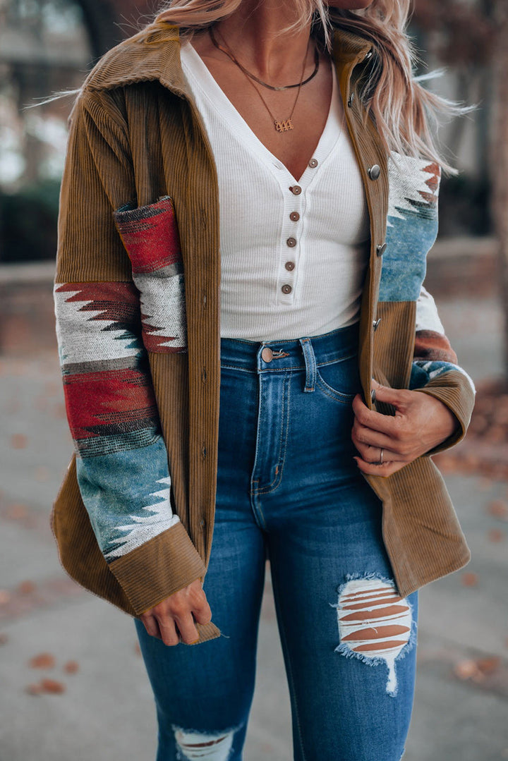 Aztec-Inspired Corduroy Jacket in an Oversized Cut
