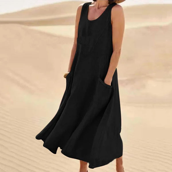 Relaxed Summer Dress with Elastic Pockets for Women