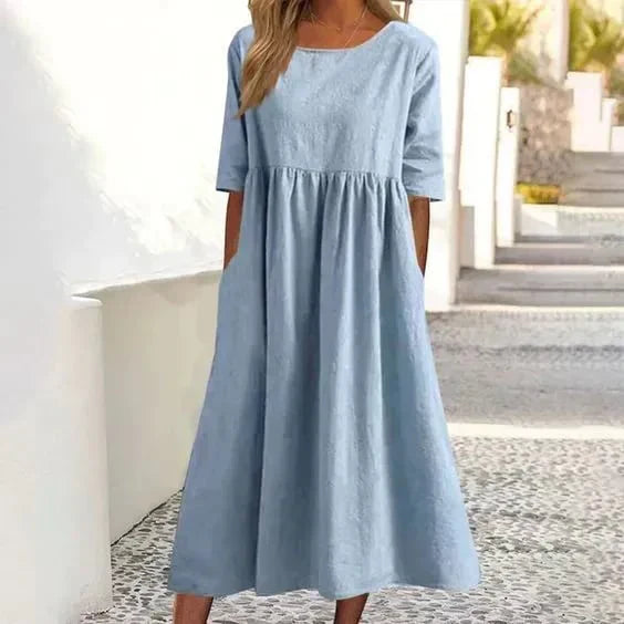 Relaxed Cotton Blend Dress for Warm Days and Evenings