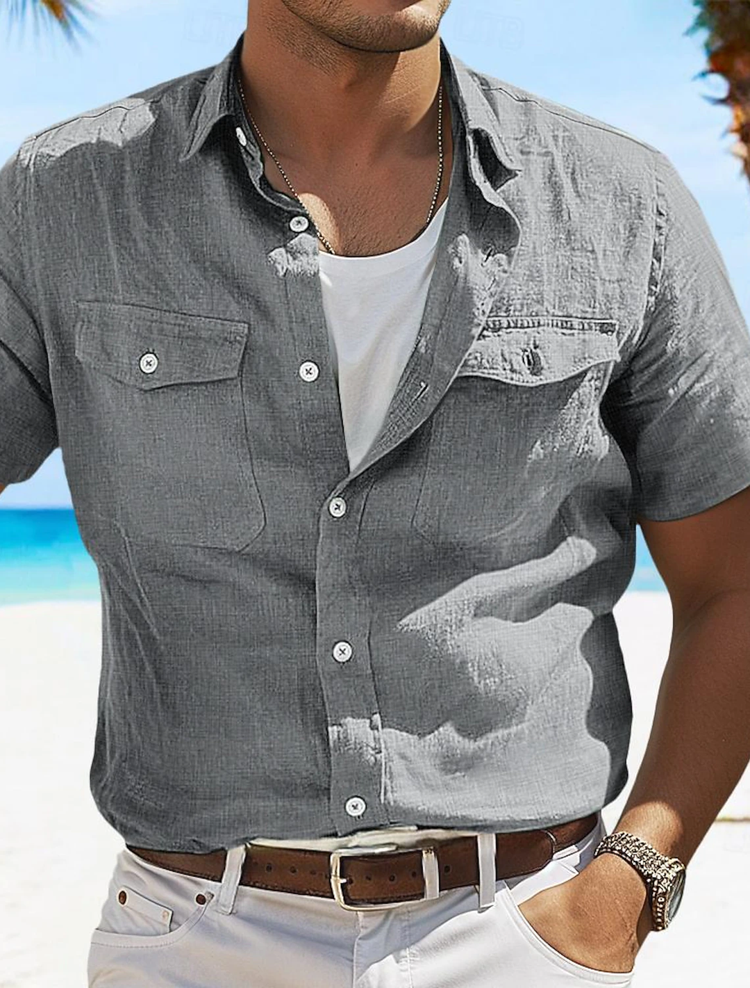 Natural Wash Linen Shirt for Men - Grey