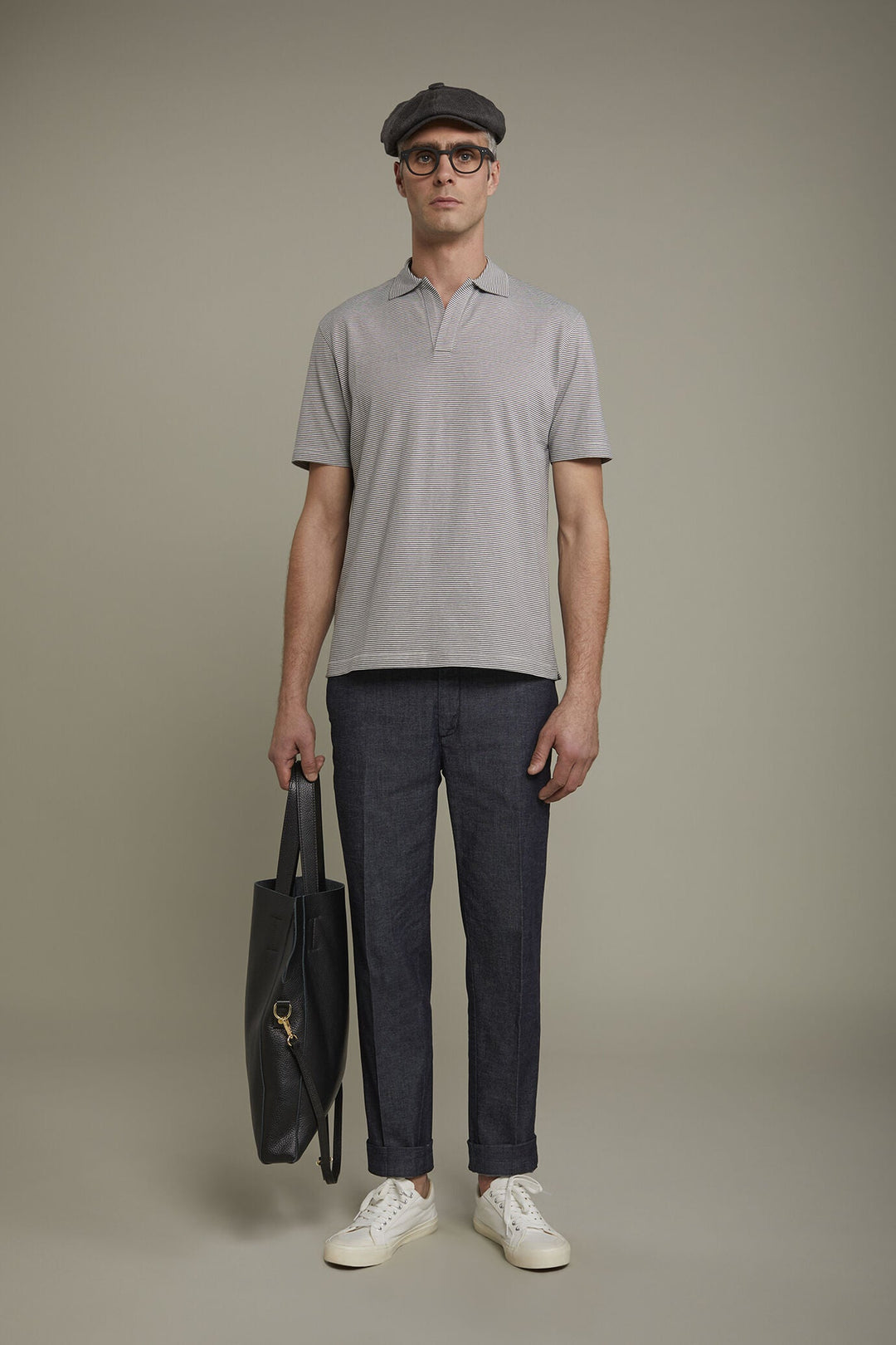 Thin Stripe Derby Collar Polo Shirt for Men