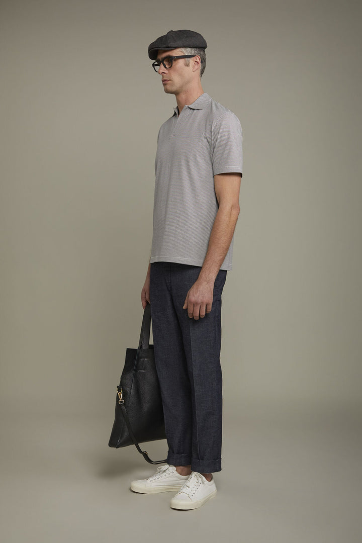 Thin Stripe Derby Collar Polo Shirt for Men — gallery