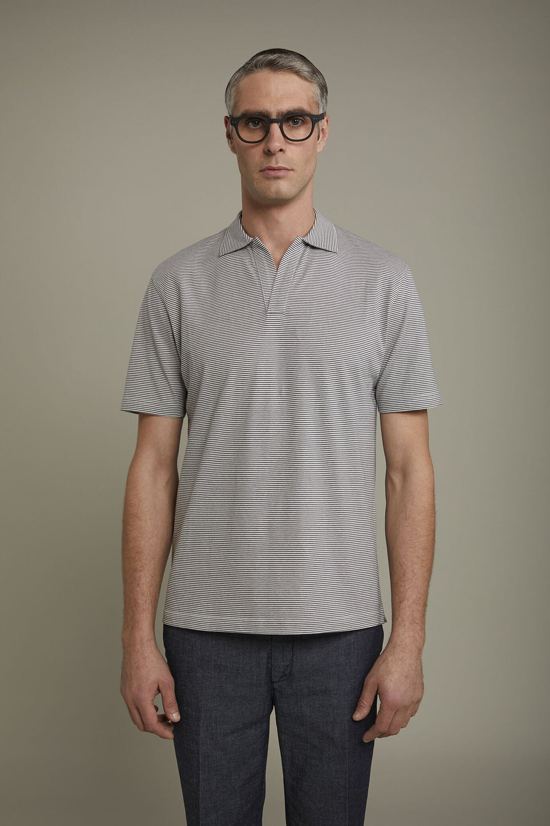 Thin Stripe Derby Collar Polo Shirt for Men — gallery