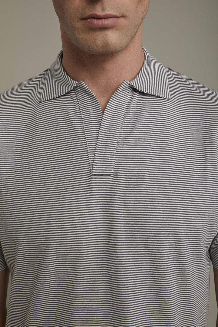 Thin Stripe Derby Collar Polo Shirt for Men — gallery