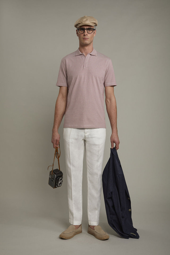 Thin Stripe Derby Collar Polo Shirt for Men — OFF WHITE/ANTIQUE ROSE