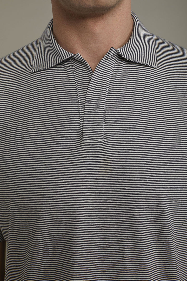 Thin Stripe Derby Collar Polo Shirt for Men — gallery