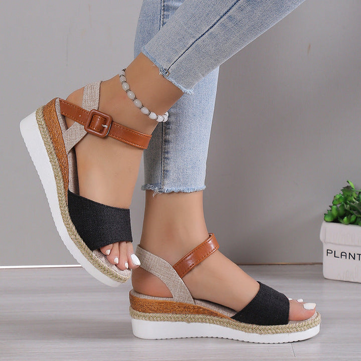 Ankle-Strap Jute-Soled Lightweight Casual Fishmouth Wedge Sandals for Women - gallery