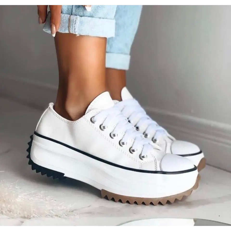 Platform Trainers with Canvas Upper and Leather Patch