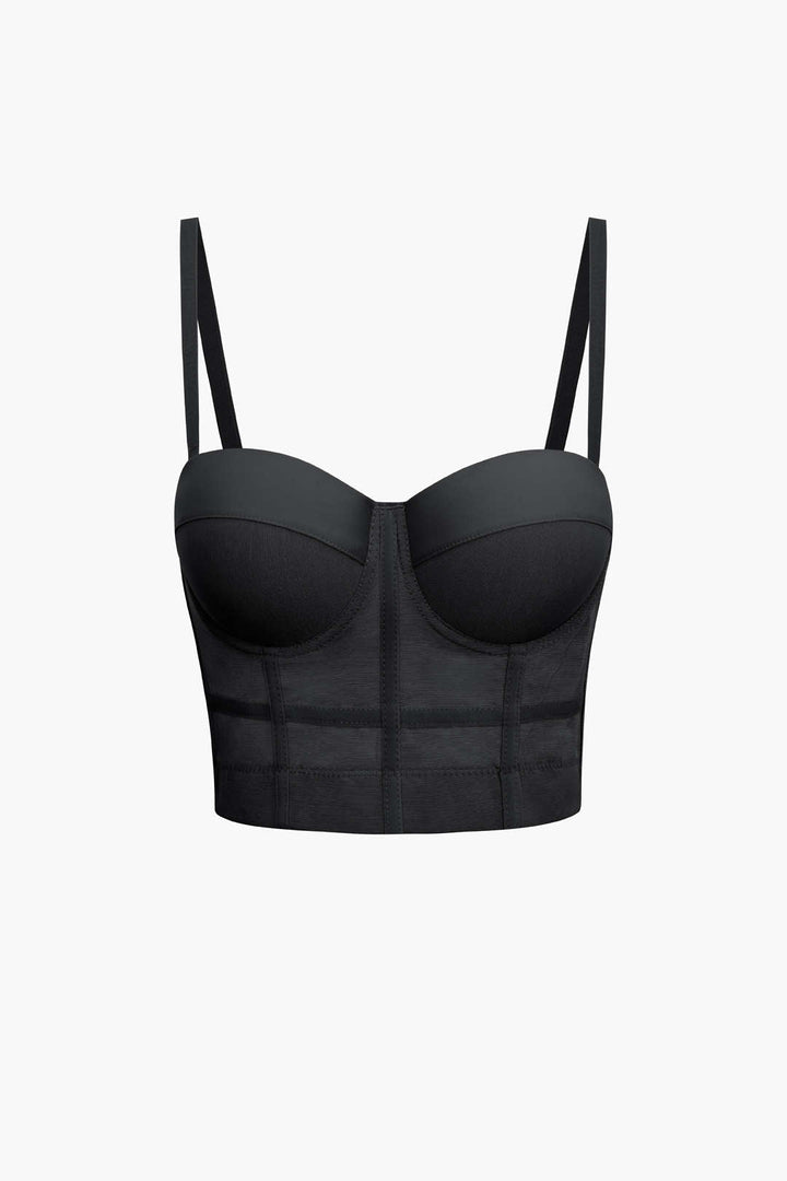 Sheer Mesh Underwire Bustier Top with Adjustable Straps