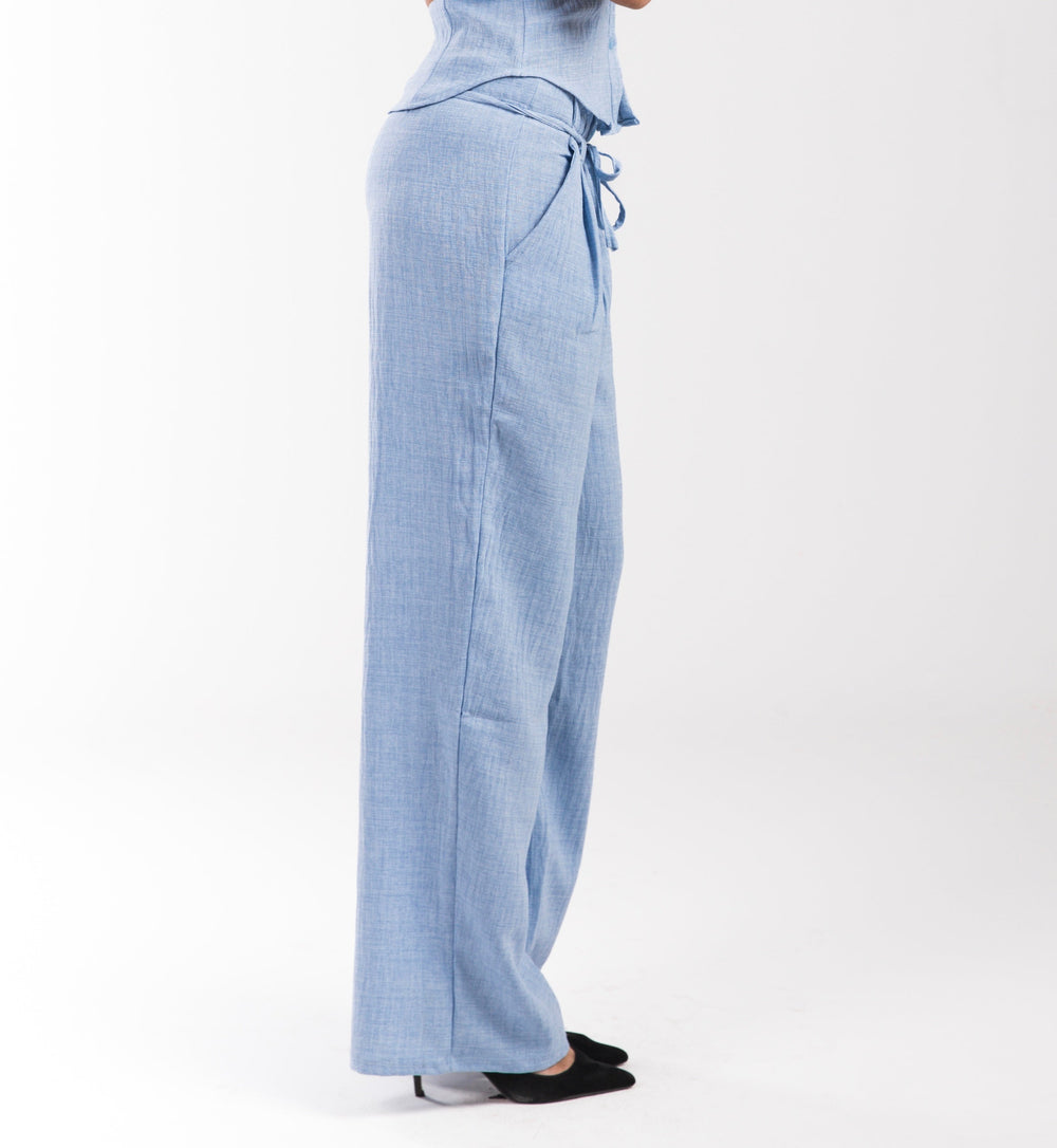 Sky Blue Linen Breeze Trousers for Women - gallery