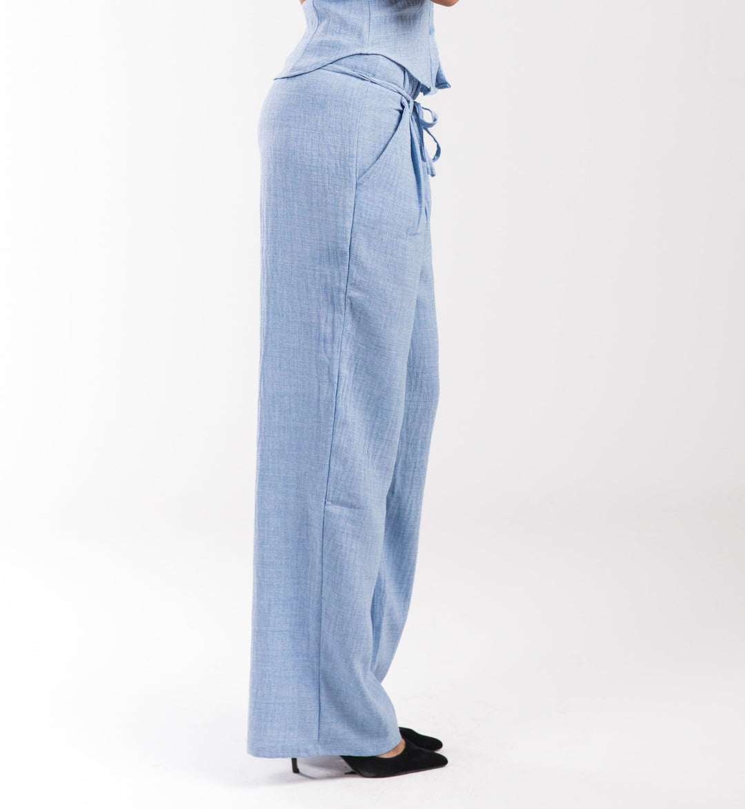 Sky Blue Linen Breeze Trousers for Women - gallery