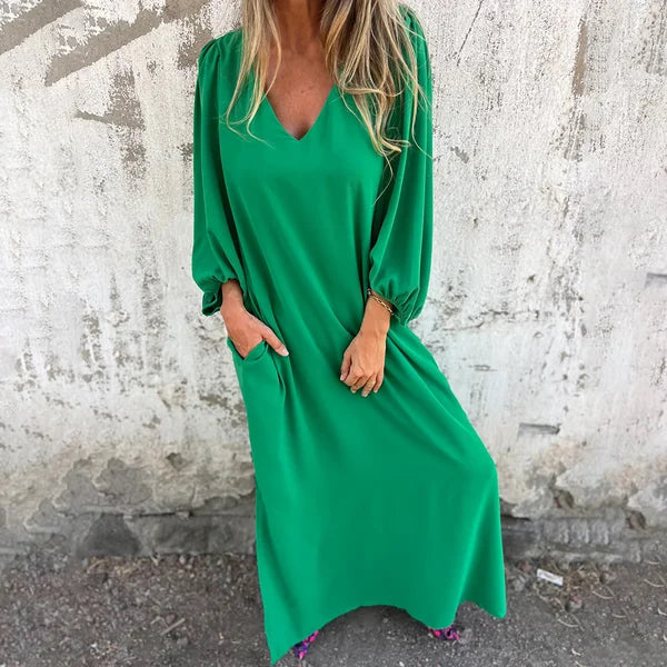 Relaxed Lantern Sleeve Dress with a Gathered Cuff