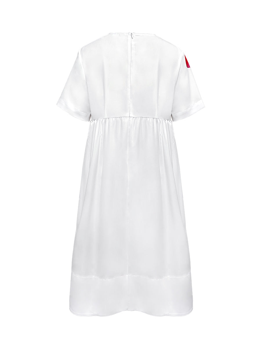 A-Line Loose Flower Print Pleated V-Neck Midi Dresses for Women - gallery