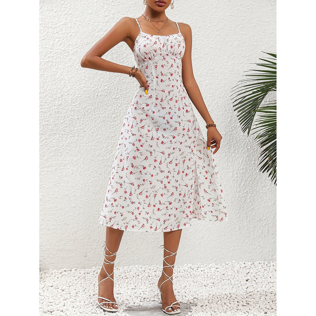 Polka Dot Print Suspender Summer Dress for Women - White