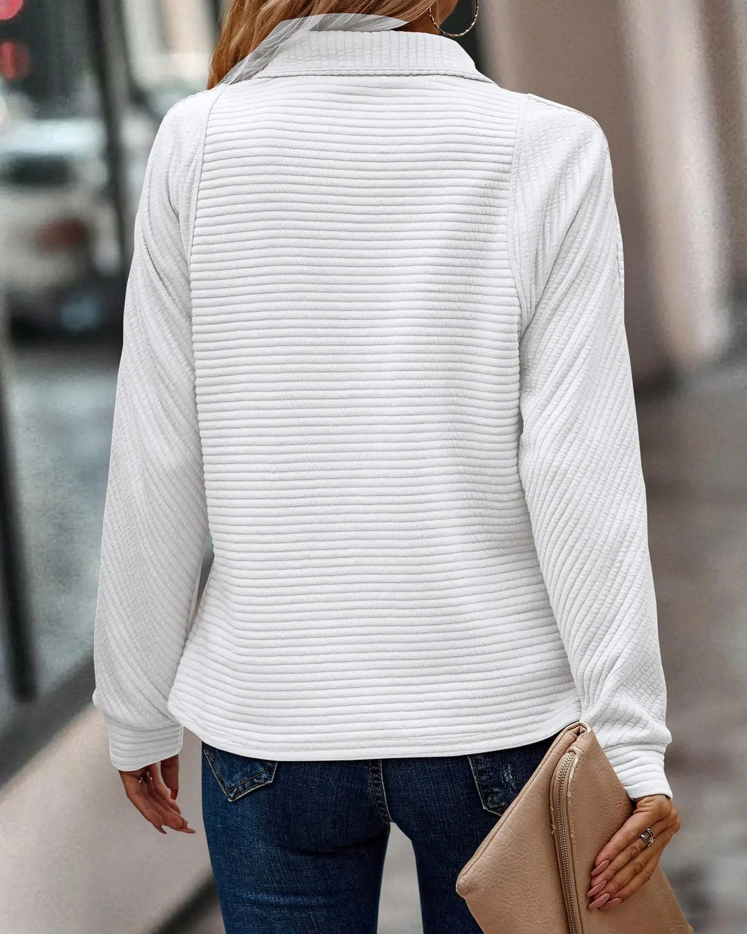 Scarlett Zip V-Neck Jumper for Women, Stretch Knit