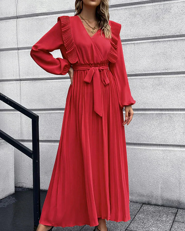 Pleated V-Neck Maxi Dress in Five Colours