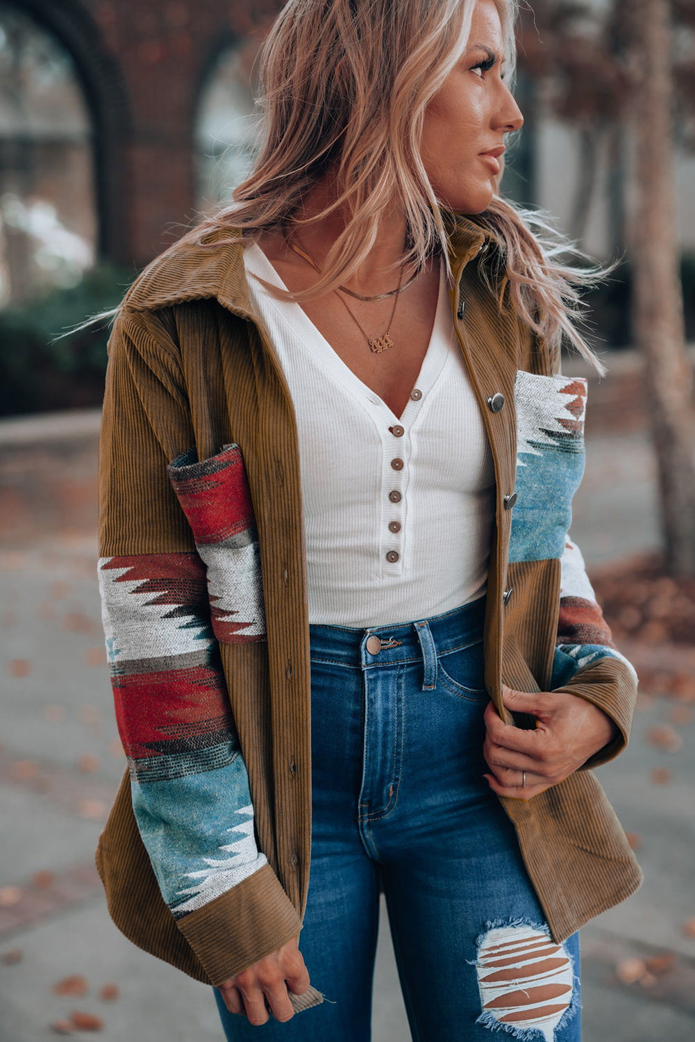 Aztec-Inspired Corduroy Jacket in an Oversized Cut