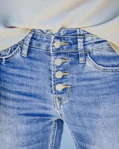 Stretch Denim Jeans with a Mid-Rise Fit for Women