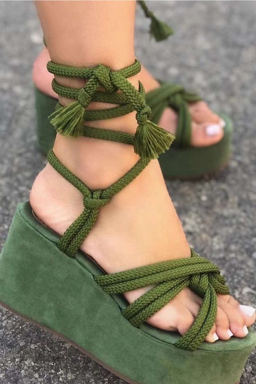 Tie-Up Open Toe Platform Flats Sandals for Women - gallery