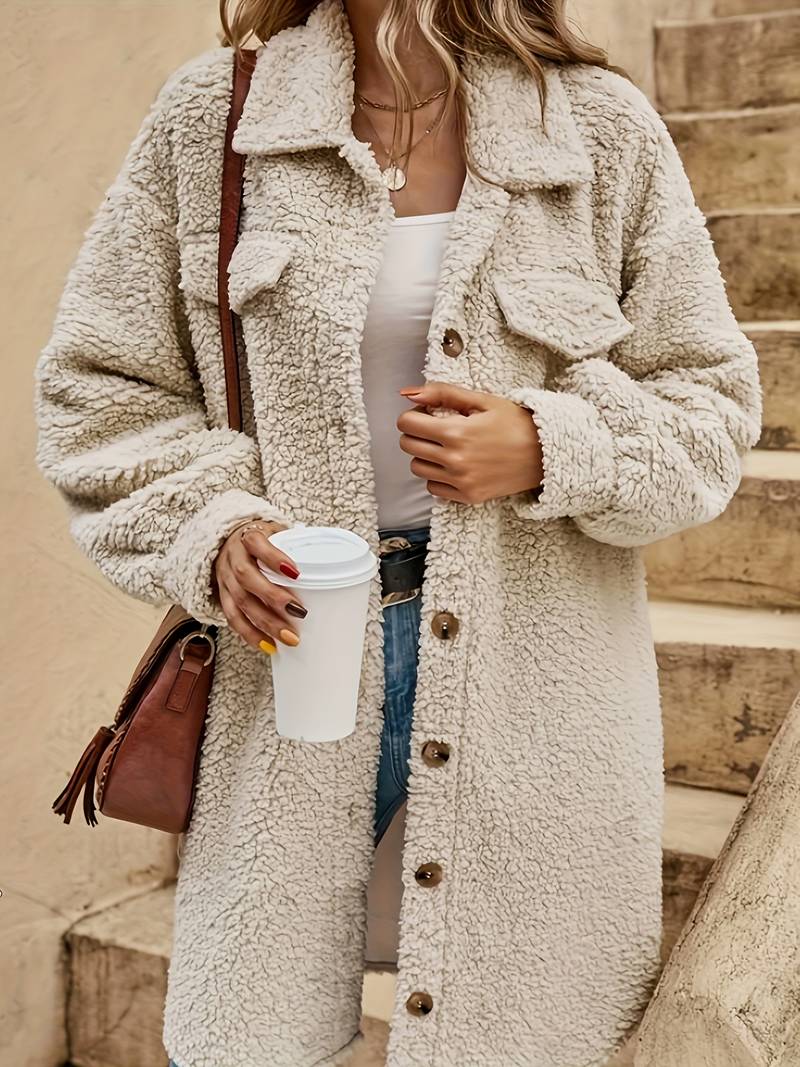Solid-Colour Teddy Coat - Relaxed Winter Layer for Women
