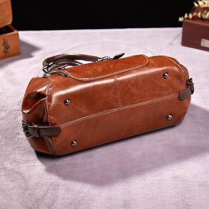 Vintage-Inspired Structured Handbag in Rich Textured Finish