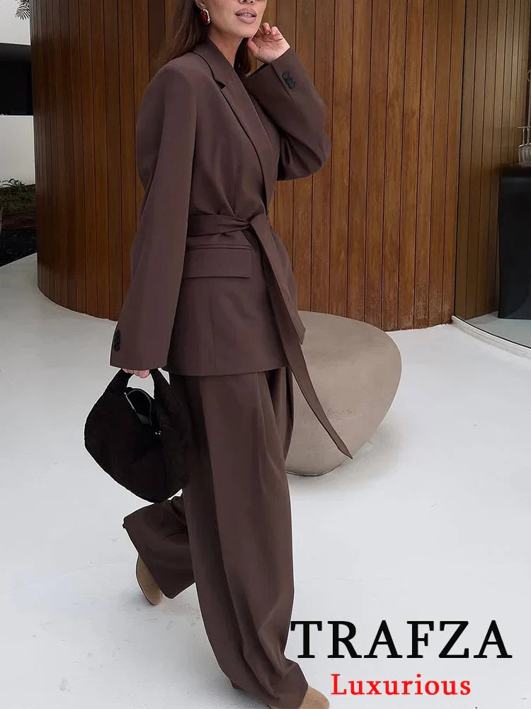 Elegant Brown Wedding Trouser Suit for Women