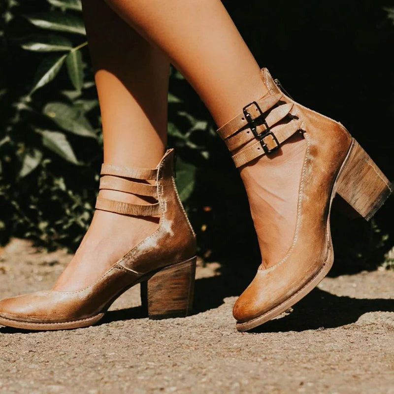 Block-Heel Court Shoes for Women - Classic Leather Look
