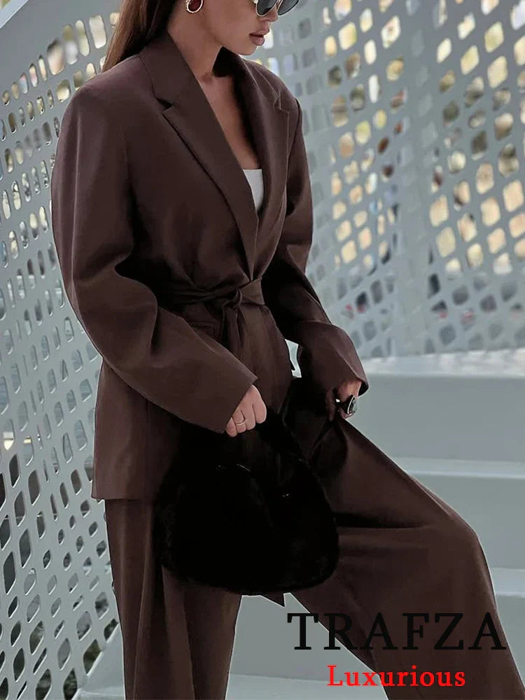 Elegant Brown Wedding Trouser Suit for Women - gallery