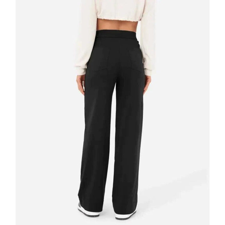 High-Waisted Stretch Trousers with Straight Leg and Side Pockets