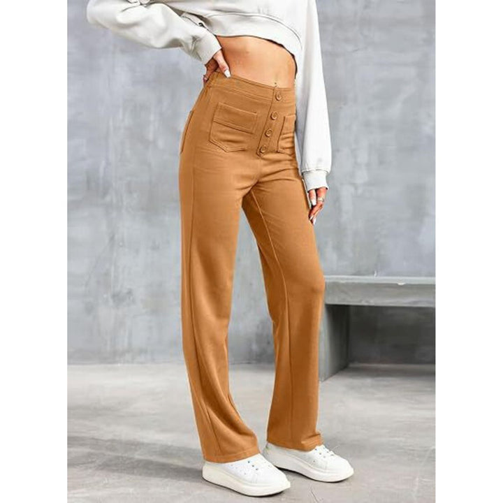High-Waisted Stretch Trousers with Straight Leg and Side Pockets