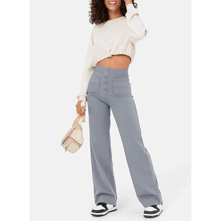 High-Waisted Stretch Trousers with Straight Leg and Side Pockets