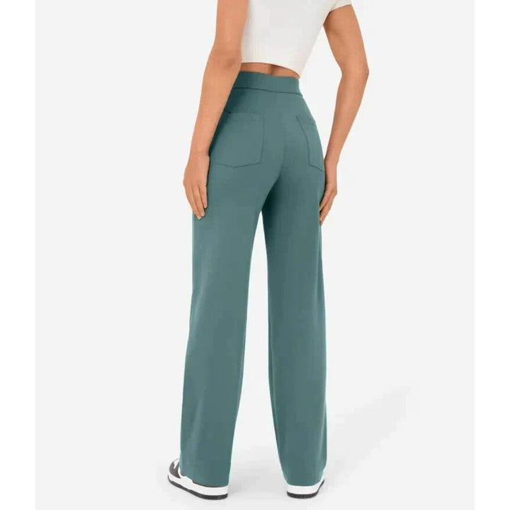 High-Waisted Stretch Trousers with Straight Leg and Side Pockets