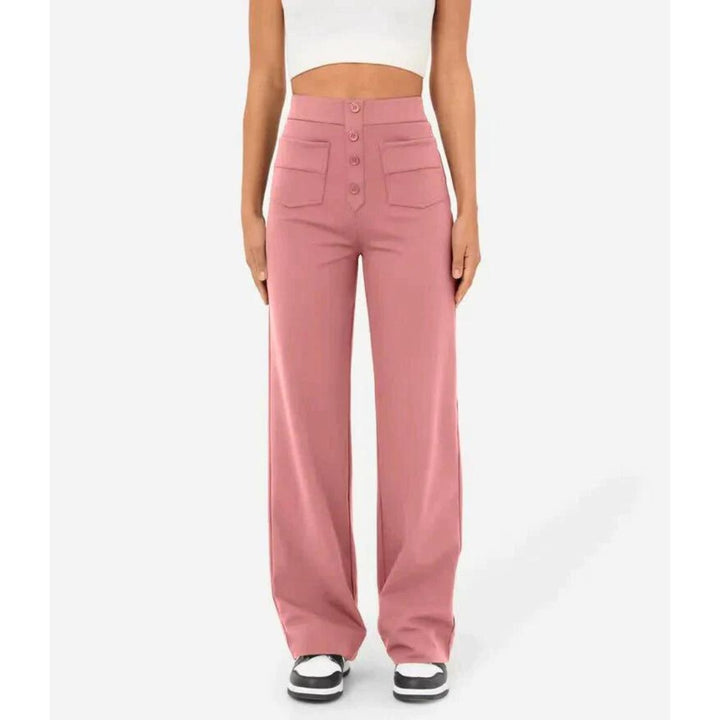 High-Waisted Stretch Trousers with Straight Leg and Side Pockets