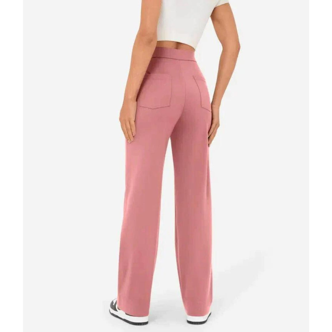 High-Waisted Stretch Trousers with Straight Leg and Side Pockets