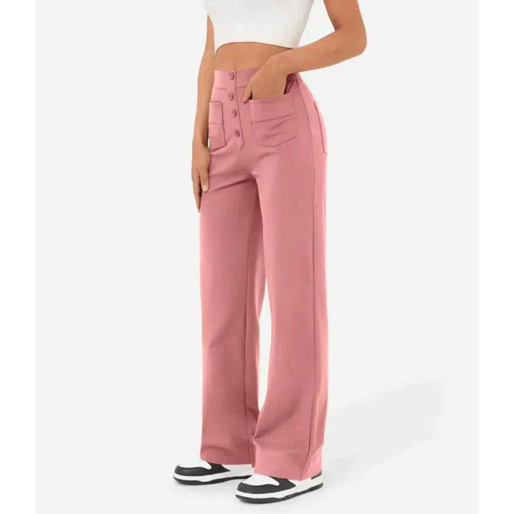 High-Waisted Stretch Trousers with Straight Leg and Side Pockets