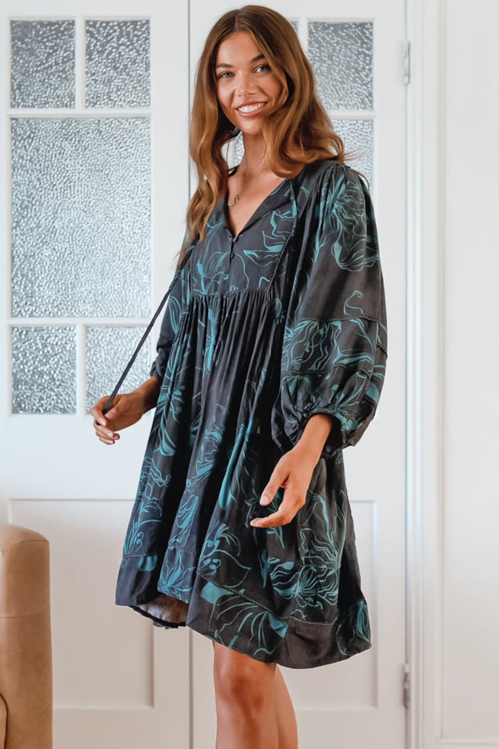 JAASE - Adela Mini Dress: Oversized Smock Dress with Batwing Sleeves in... — gallery