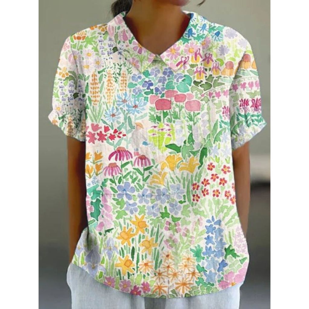 Floral Cotton Blouse in a Pastoral Print for Women