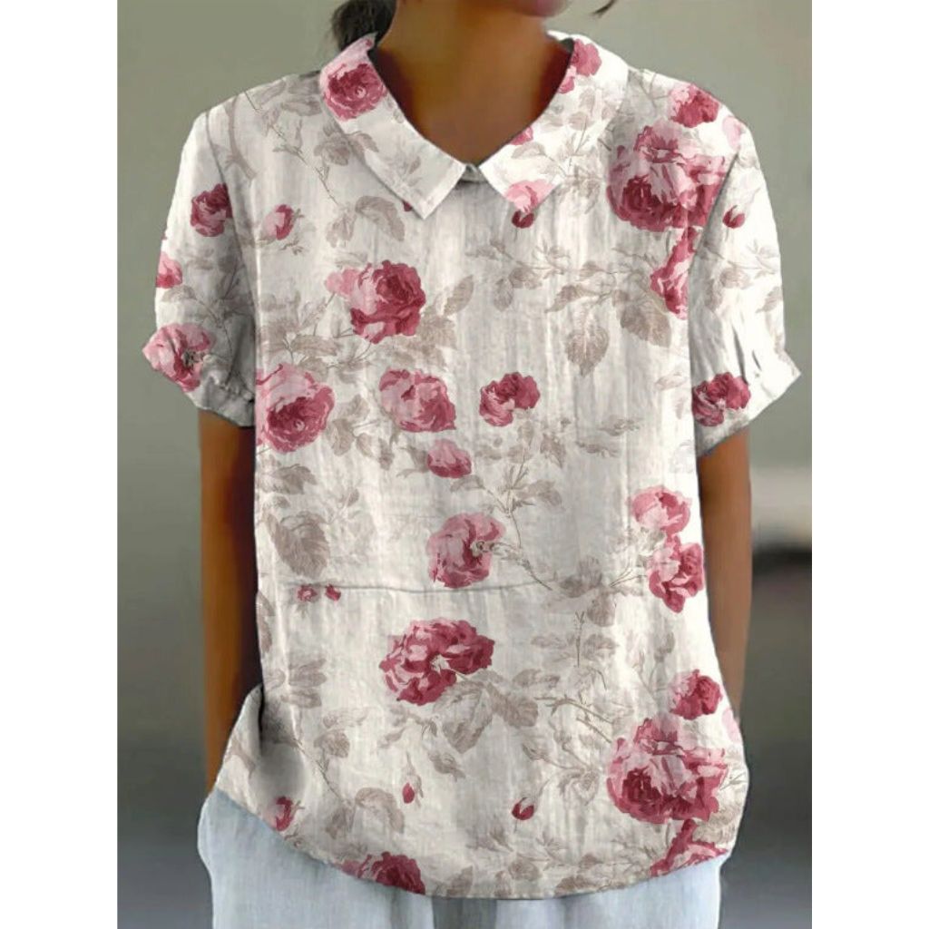 Floral Cotton Blouse in a Pastoral Print for Women
