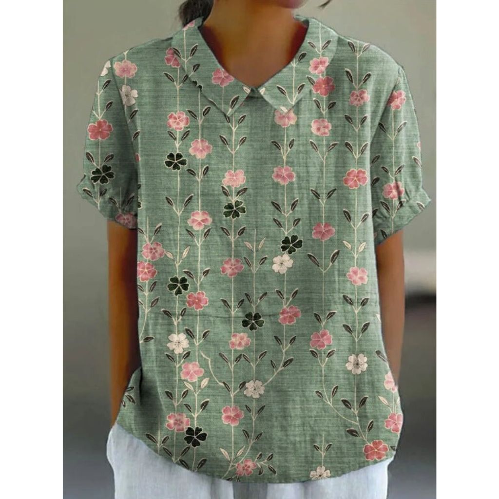 Floral Cotton Blouse in a Pastoral Print for Women