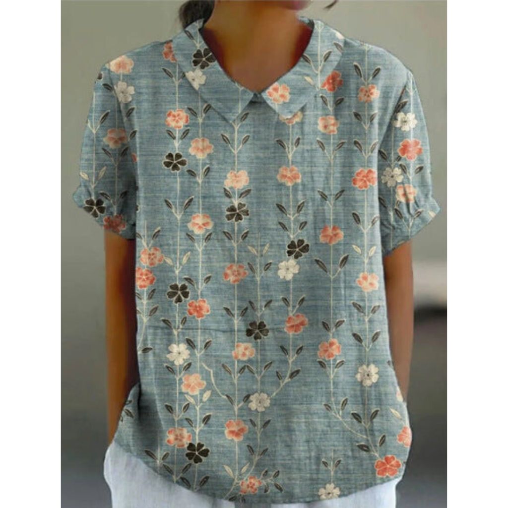 Floral Cotton Blouse in a Pastoral Print for Women
